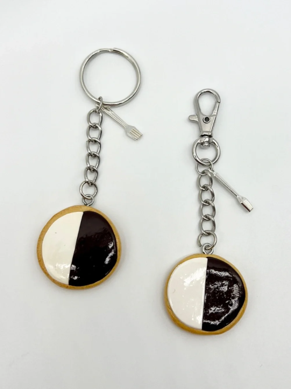 Black & White Cookie Keychain or Bag Clip | Handmade Polymer Clay Dessert Charm